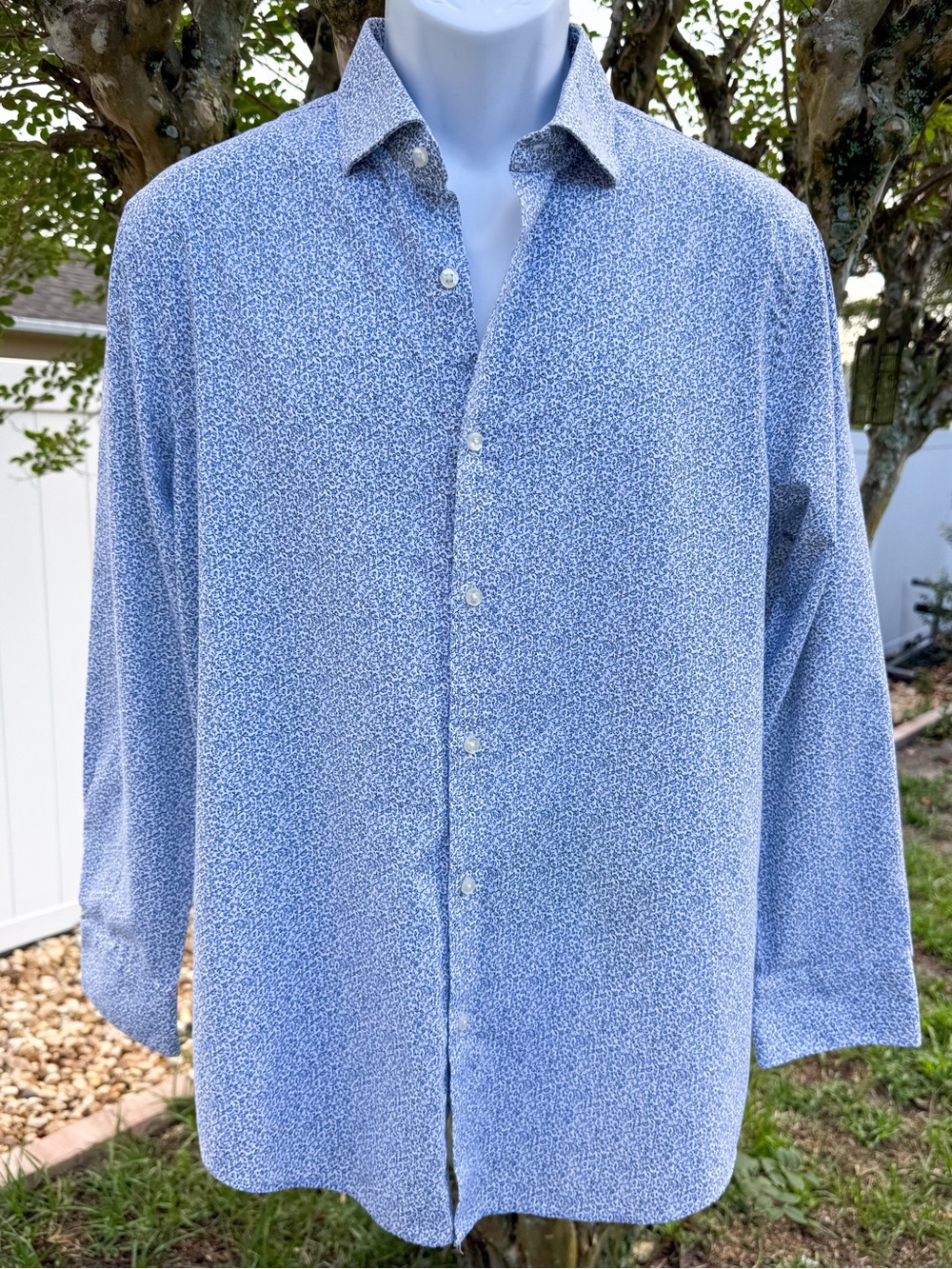 Perry Ellis Portfolio Slim Fit Floral Button Up Shirt Mens 16 32/33 Blue White